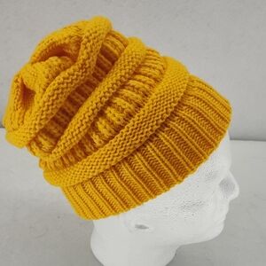 Vibrant Yellow Knit Slouchy Beanie
